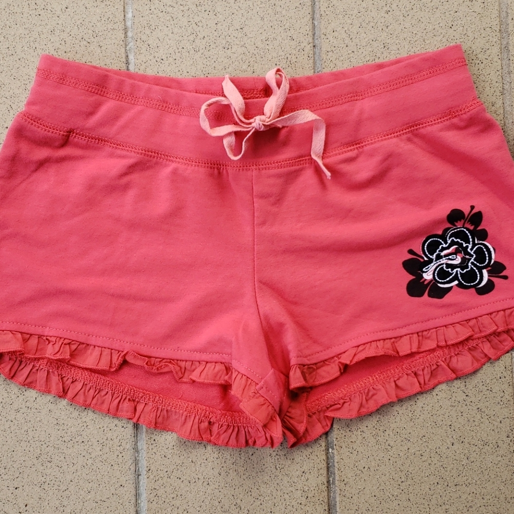 Tropical Coral Ruffled Elastic Waist Shorts Large
